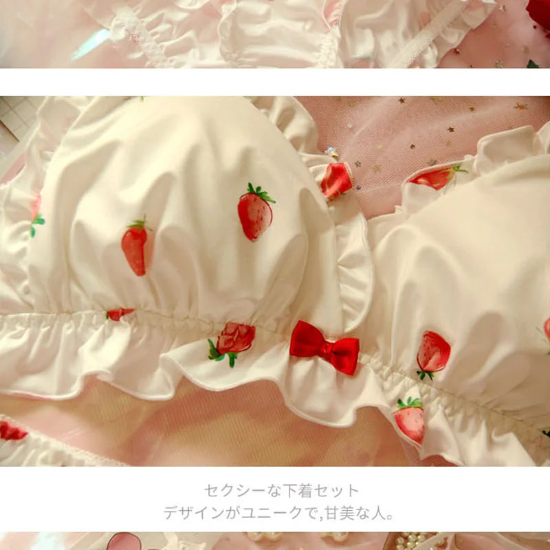 Strawberry Bra & Panties Set – Kawaii Lolita Soft Milk Silk Lingerie