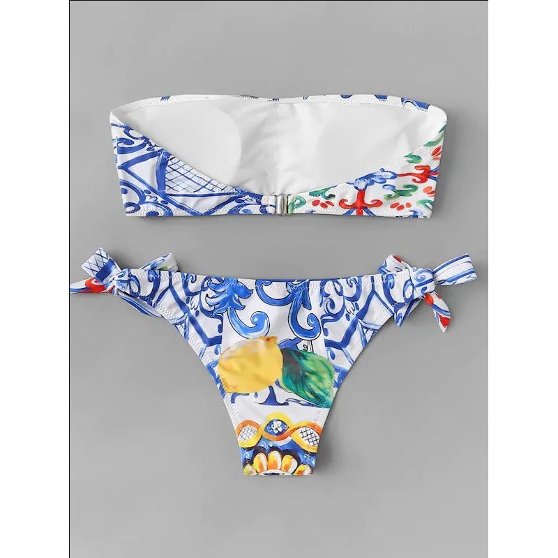Women’s Sunflower Print Bikini Set – High Waist, Sexy Tube Top, Padded Swimwear