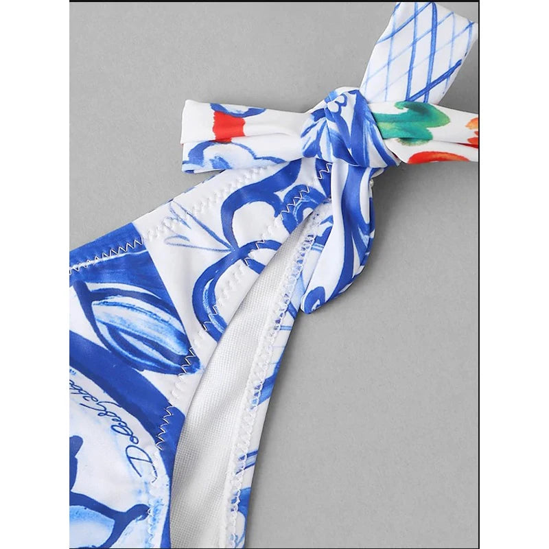 Women’s Sunflower Print Bikini Set – High Waist, Sexy Tube Top, Padded Swimwear