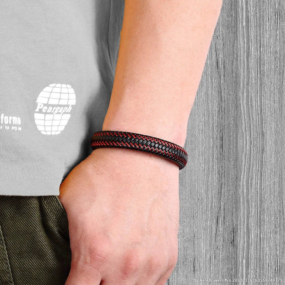 Leather Rope Bracelet Stainless Steel Braided Leather Jewelry for Men
