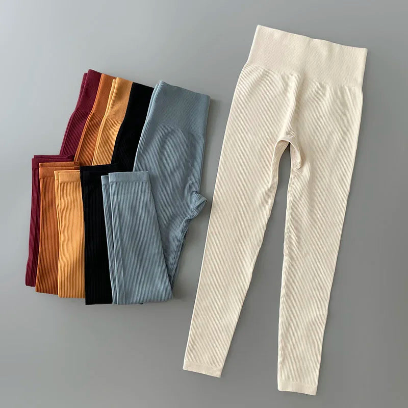 High Waisted TikTok Viral Leggings – Seamless Ribbed Tummy Control for Women