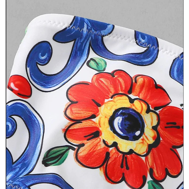 Women’s Sunflower Print Bikini Set – High Waist, Sexy Tube Top, Padded Swimwear