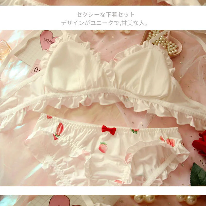 Strawberry Bra & Panties Set – Kawaii Lolita Soft Milk Silk Lingerie