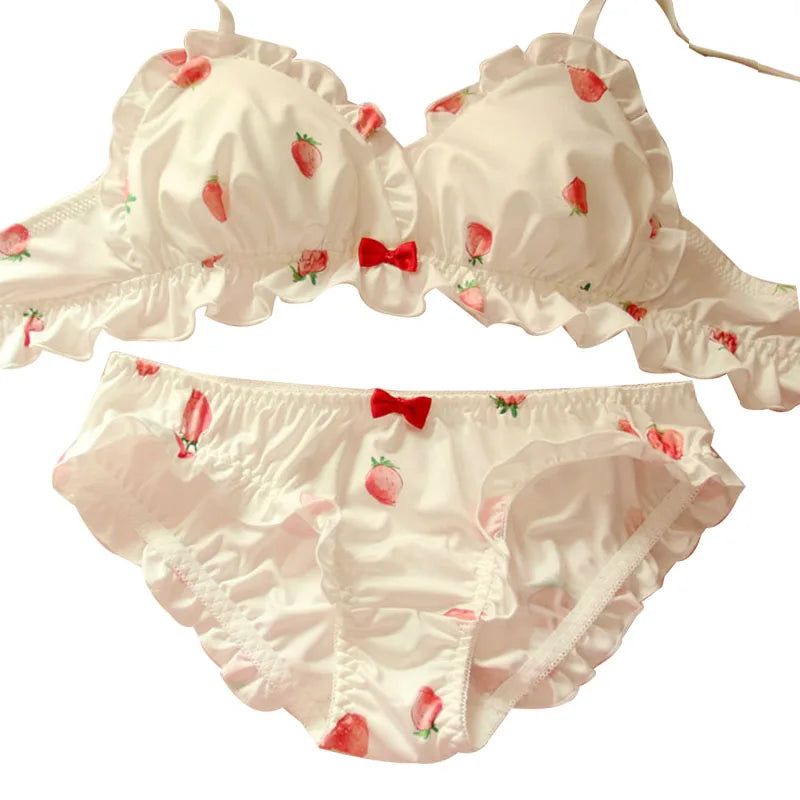 Strawberry Bra & Panties Set – Kawaii Lolita Soft Milk Silk Lingerie