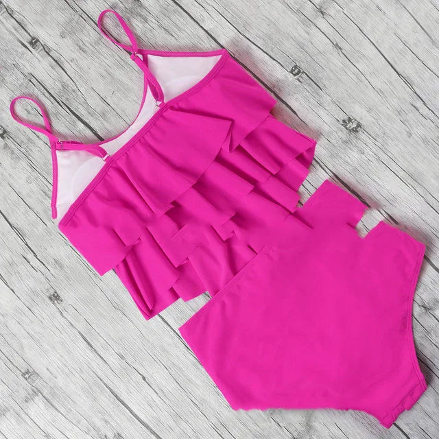Swimwear Ruffles Women’s Two-Piece Set – High Waist Bikini with Printed Beachwear & Push-Up Tankini