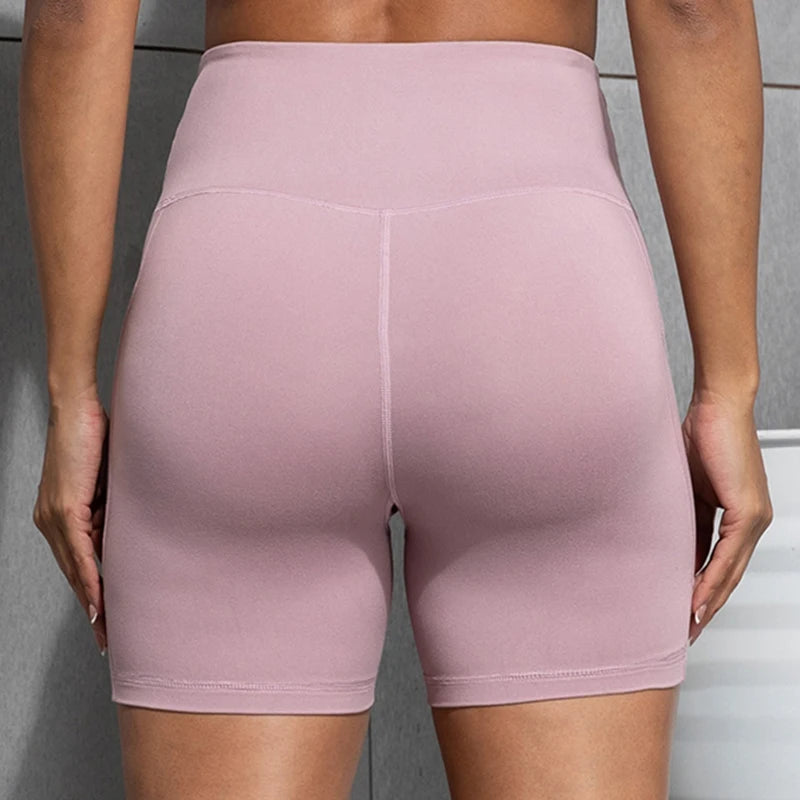 Women Shorts with Pockets Sexy Butt Lifting Fitness Cycling Tights Slim Solid Color High Waist Sports Shorts Casual Fashion Wear