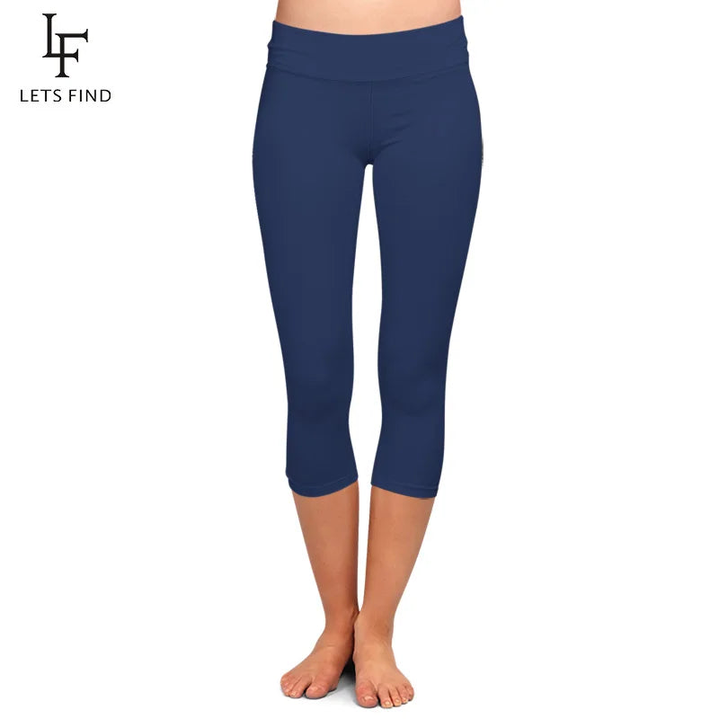 High Quaility Milk Silk Women High Waist Fitness Capri Leggings Solid Black Elastic Soft Slim Mid-Calf Pants
