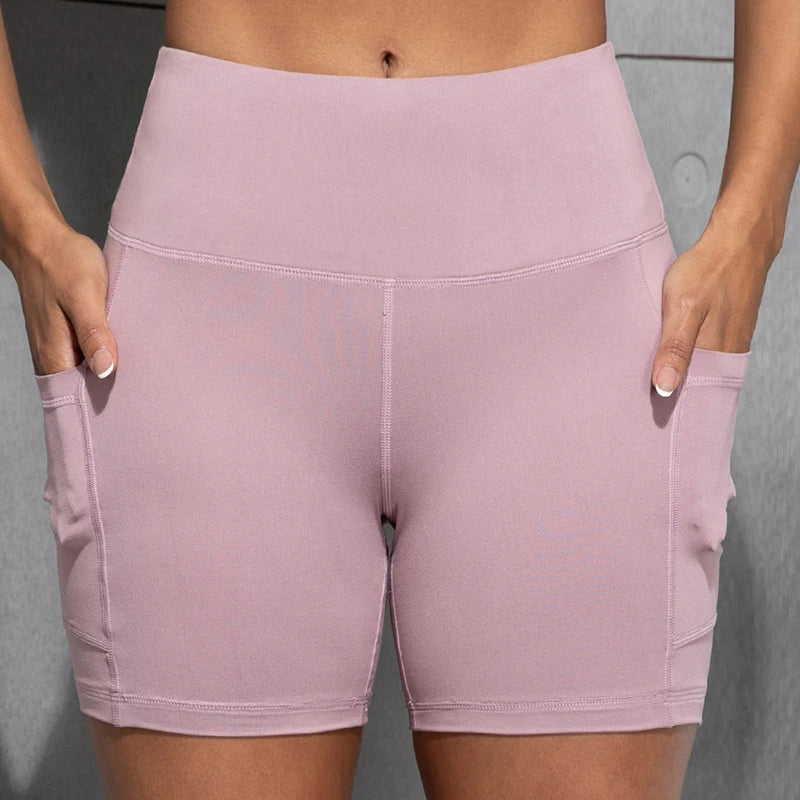 Women Shorts with Pockets Sexy Butt Lifting Fitness Cycling Tights Slim Solid Color High Waist Sports Shorts Casual Fashion Wear