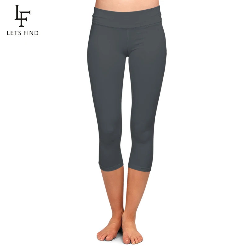 High Quaility Milk Silk Women High Waist Fitness Capri Leggings Solid Black Elastic Soft Slim Mid-Calf Pants