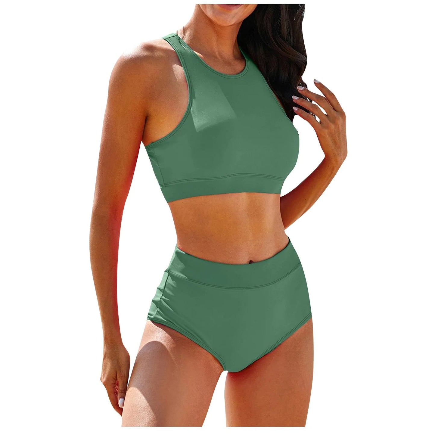 Women's High Waisted Green bikini set on a white background - Bossdealsonline