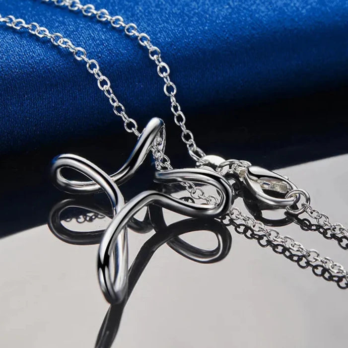 New 925 Sterling Silver Twisted Cross Pendant Necklace