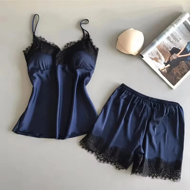 V-Neck Lace Nightgown with Bowknot and Sleep Shorts for Everyday Comfort