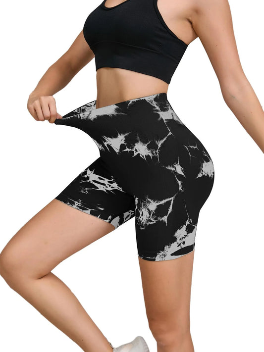 Women’s High Waisted Biker Shorts – Tie-Dye Seamless & Tummy Control