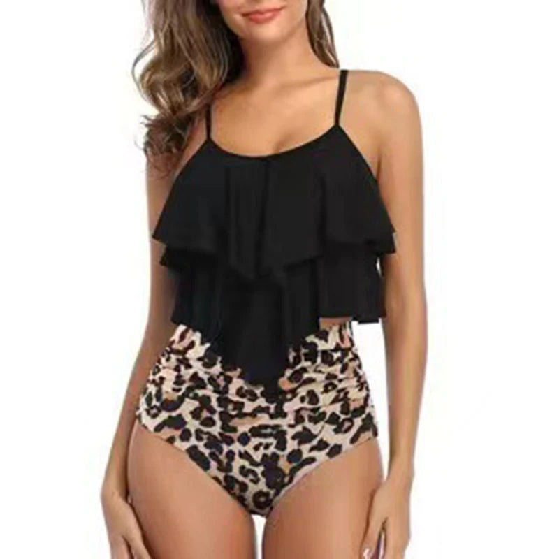 Swimwear Ruffles Women’s Two-Piece Set – High Waist Bikini with Printed Beachwear & Push-Up Tankini