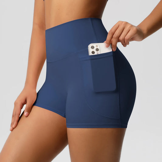 Women’s High Waisted Swim Shorts with Pockets – Quick-Dry, Tummy Control