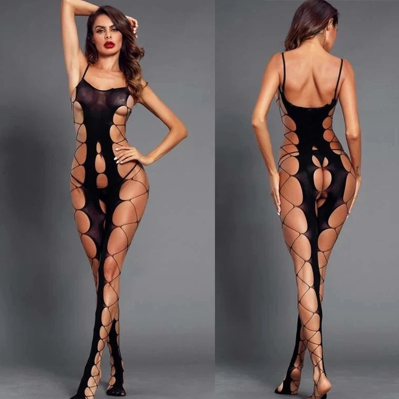Women's Sexy Open Crotch Fishnet Bodysuit Lingerie Set