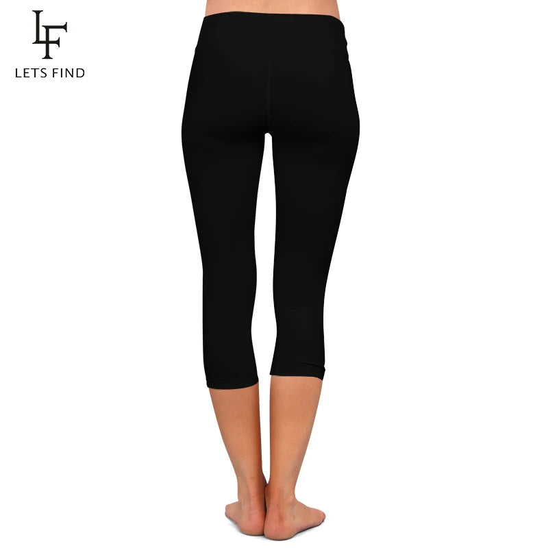 High Quaility Milk Silk Women High Waist Fitness Capri Leggings Solid Black Elastic Soft Slim Mid-Calf Pants