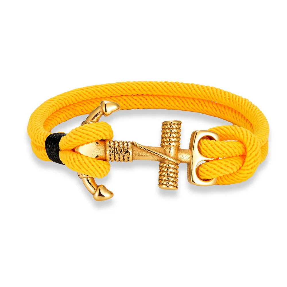 Navy Style Anchor Bracelets for Men Women Double Strand Nautical Surfer Rope Bracelet Gold Plated Stainless Steel Jewelry Gift