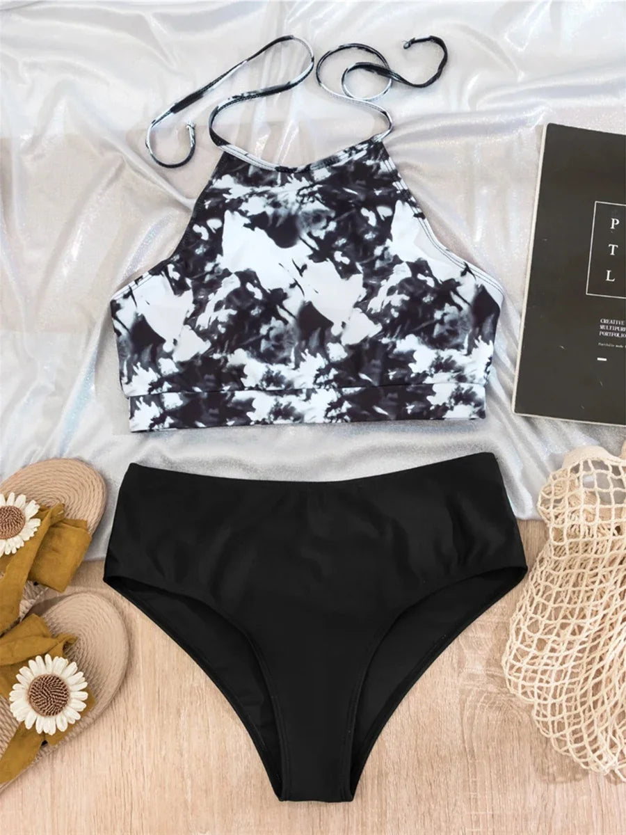 Halter String High Waist Two Piece Bikini Swimsuit for Women