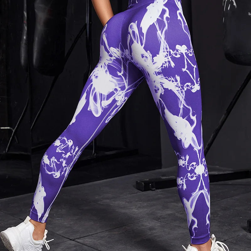 Women’s Tie Dye Seamless Leggings with High Waist Booty Lifting Fitness Tights