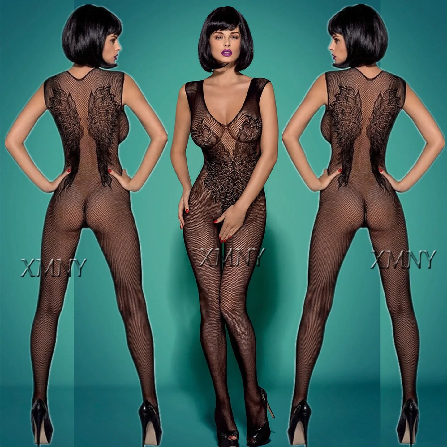 Women's Sexy Open Crotch Fishnet Bodysuit Lingerie Set