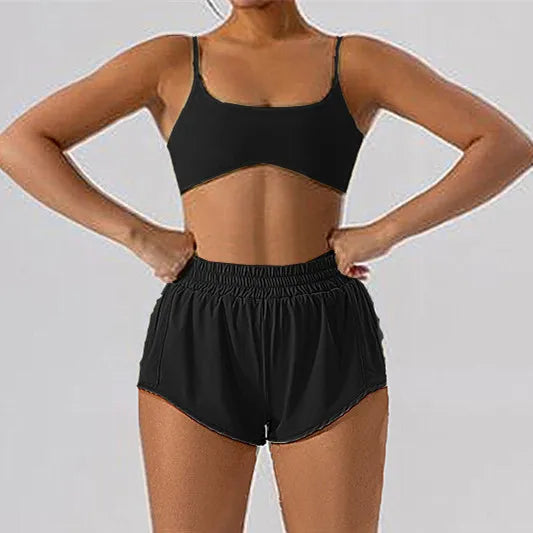 2PCS Women’s Yoga Set with Sport Bra and Mini Shorts - Ideal for Gym & Running