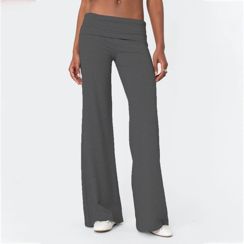 Casual TikTok Viral Wide Leg Sweatpants for Women – Low Rise Flare Lounge Yoga Pants