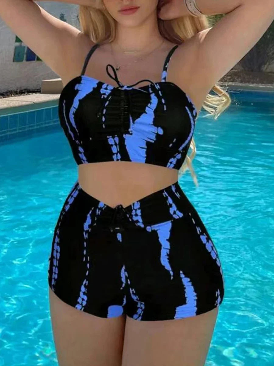 Print String Bikini Swimsuit for Women with High Waist Shorts – 2 Piece Beachwear Set