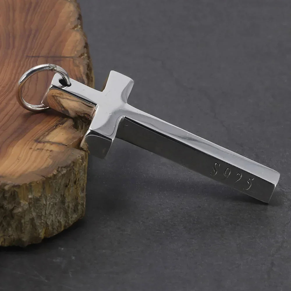 Real Solid 925 Sterling Silver Cross Pendant for Men and Women
