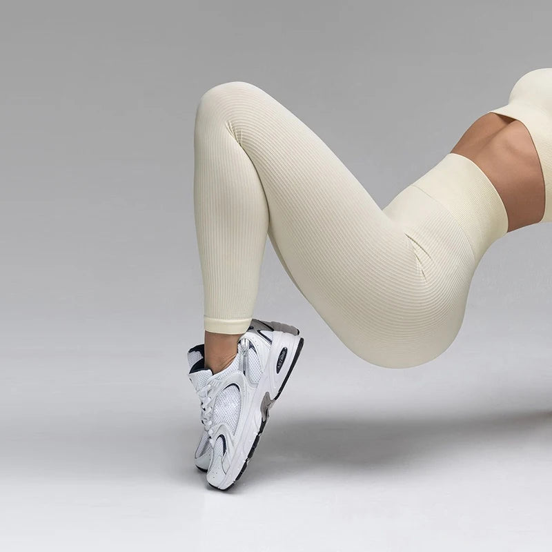 High Waisted TikTok Viral Leggings – Seamless Ribbed Tummy Control for Women