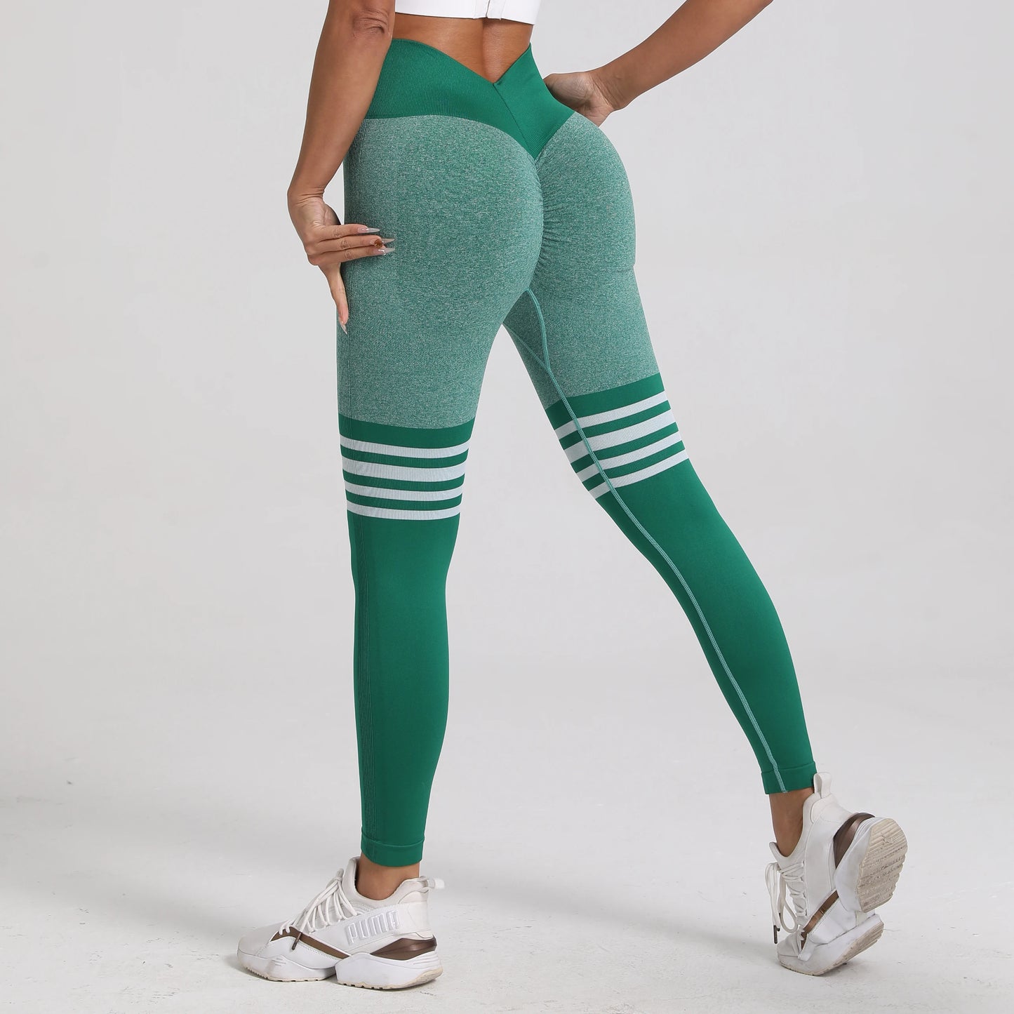 Women’s Butt Lifting V Back Seamless Gym Leggings – Tummy Control, High Waist, Squat-Proof Fit
