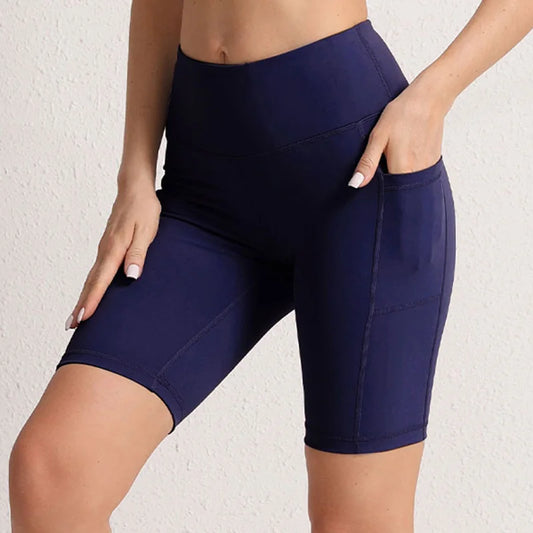 Women's High Waisted Biker Shorts with Pockets – Seamless Yoga & Gym Wear