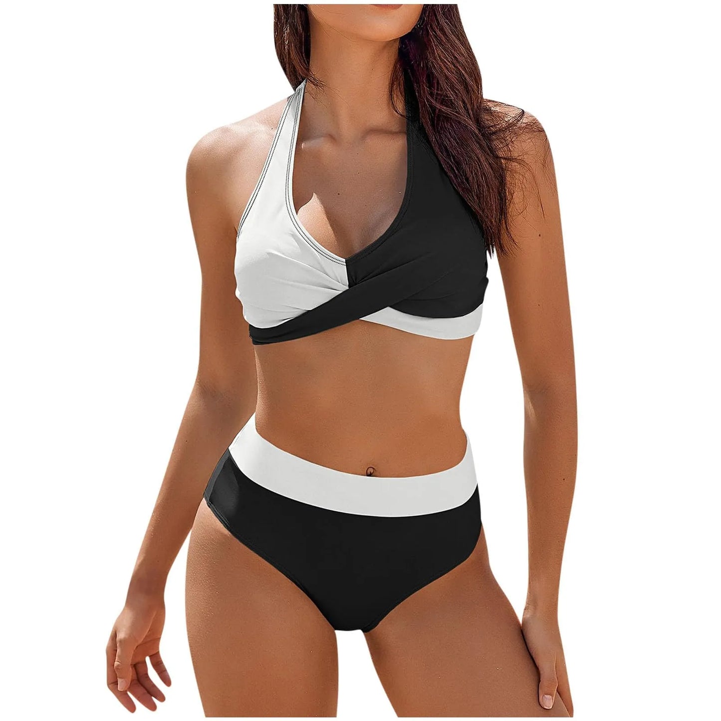 Bikini Beach Colour Block Floral Printed Women's High Waist Two-Piece Swimsuit