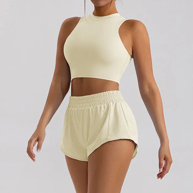 2PCS Women’s Yoga Set with Sport Bra and Mini Shorts - Ideal for Gym & Running