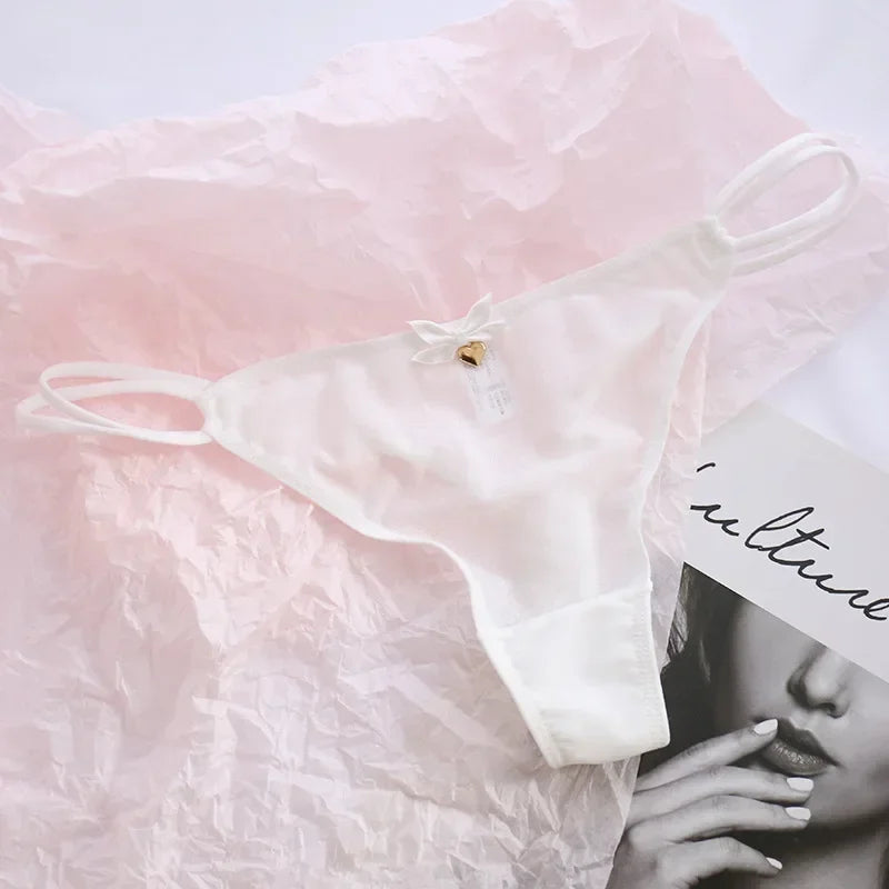 Transparent Strawberry & Cherry G-String Panties – Low-Waist Mesh Underwear