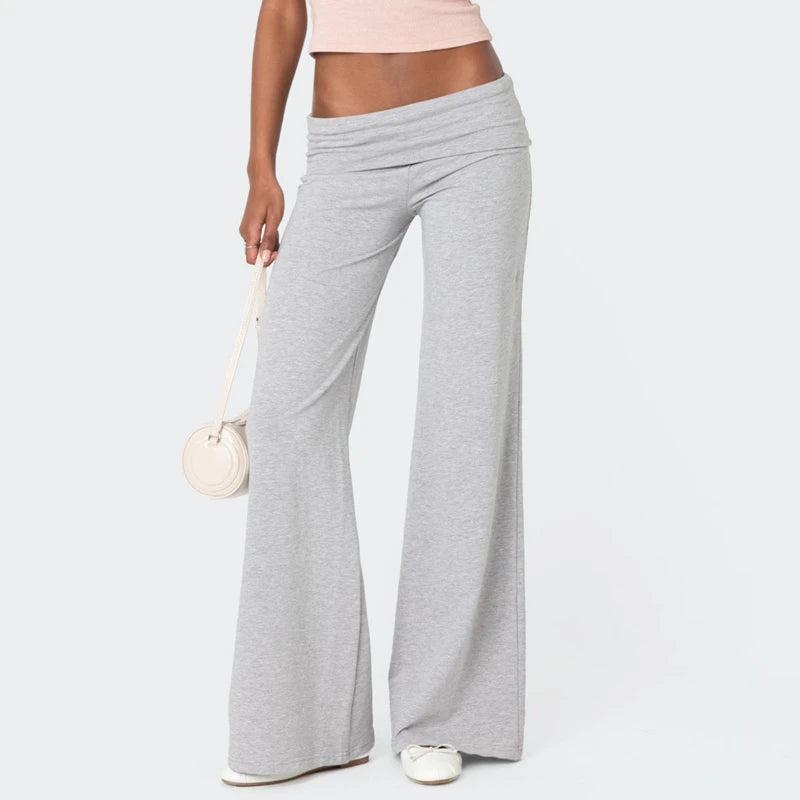 Casual TikTok Viral Wide Leg Sweatpants for Women – Low Rise Flare Lounge Yoga Pants