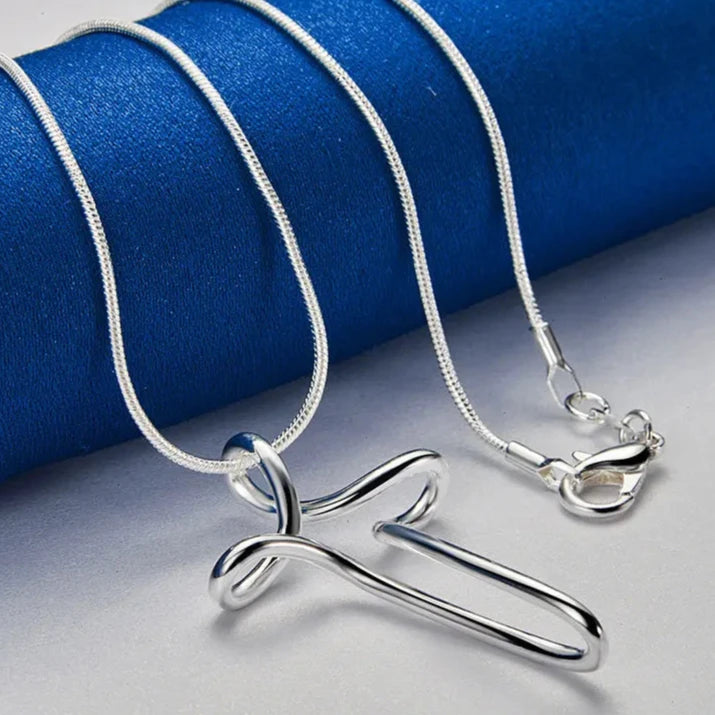 New 925 Sterling Silver Twisted Cross Pendant Necklace