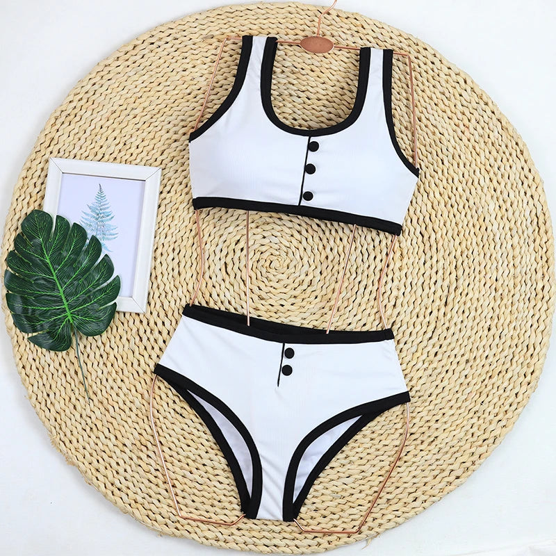 Women’s High Waist Ribbed Bikini Set – Luxury Two-Piece Swimsuit for Summer