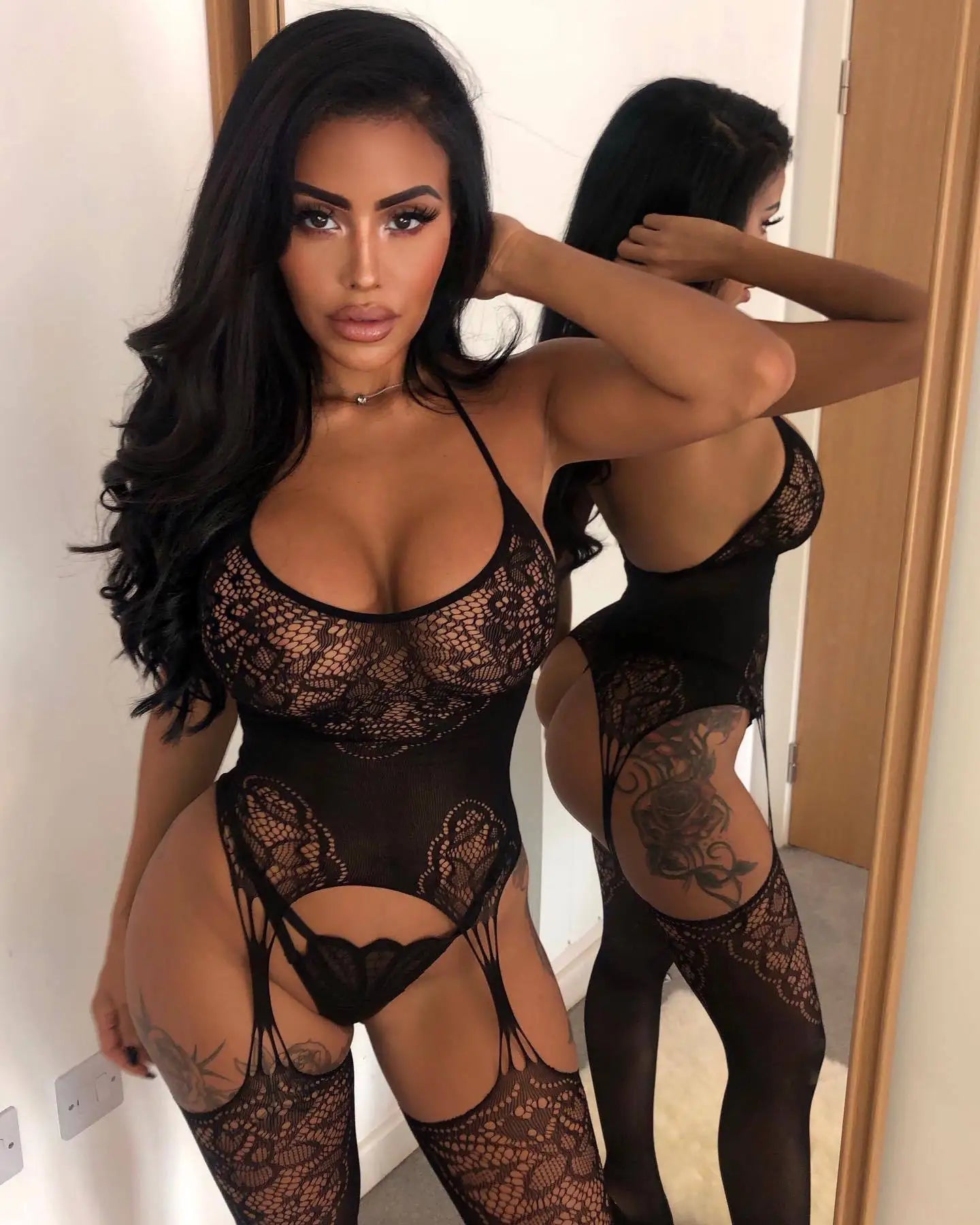 Women's Sexy Open Crotch Fishnet Bodysuit Lingerie Set