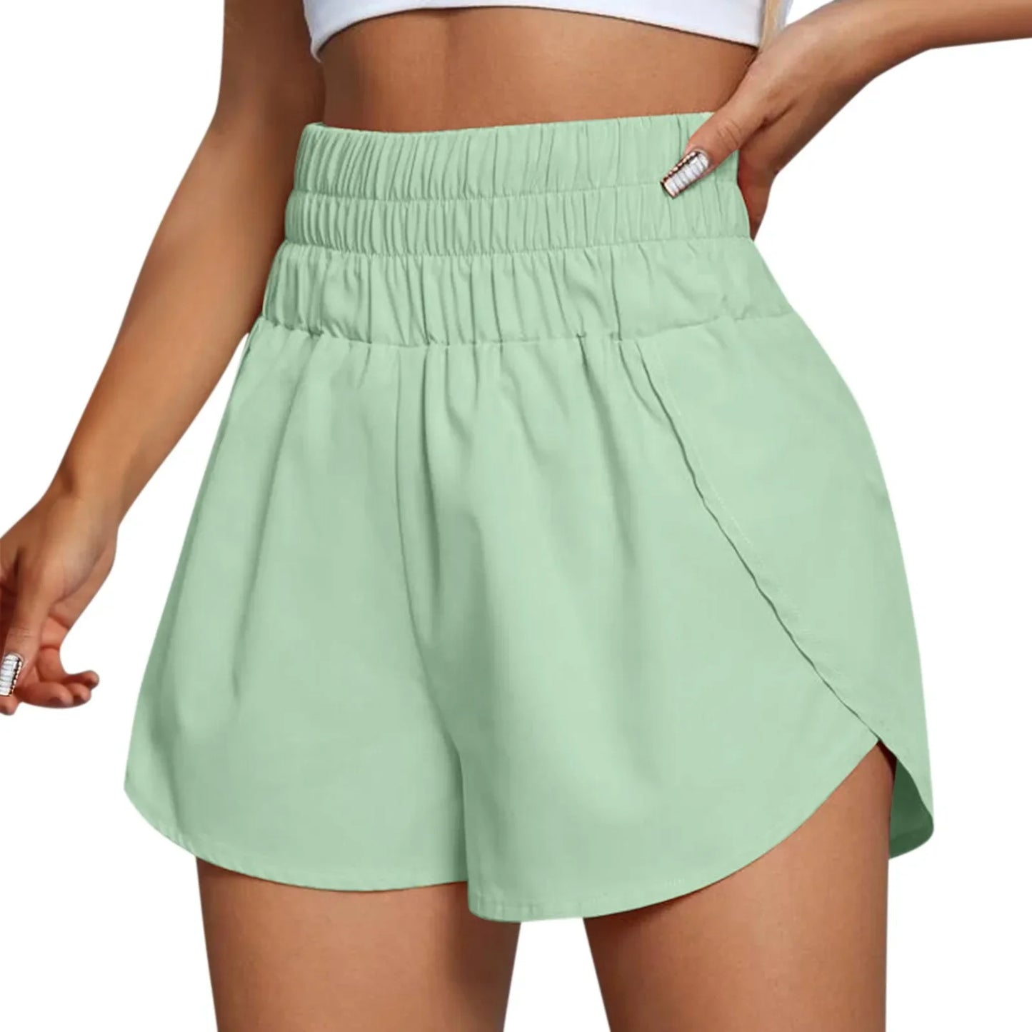 Women's Quick-Dry Side Split Running Shorts – Elastic Waist Yoga Fit