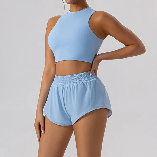 2PCS Women’s Yoga Set with Sport Bra and Mini Shorts - Ideal for Gym & Running