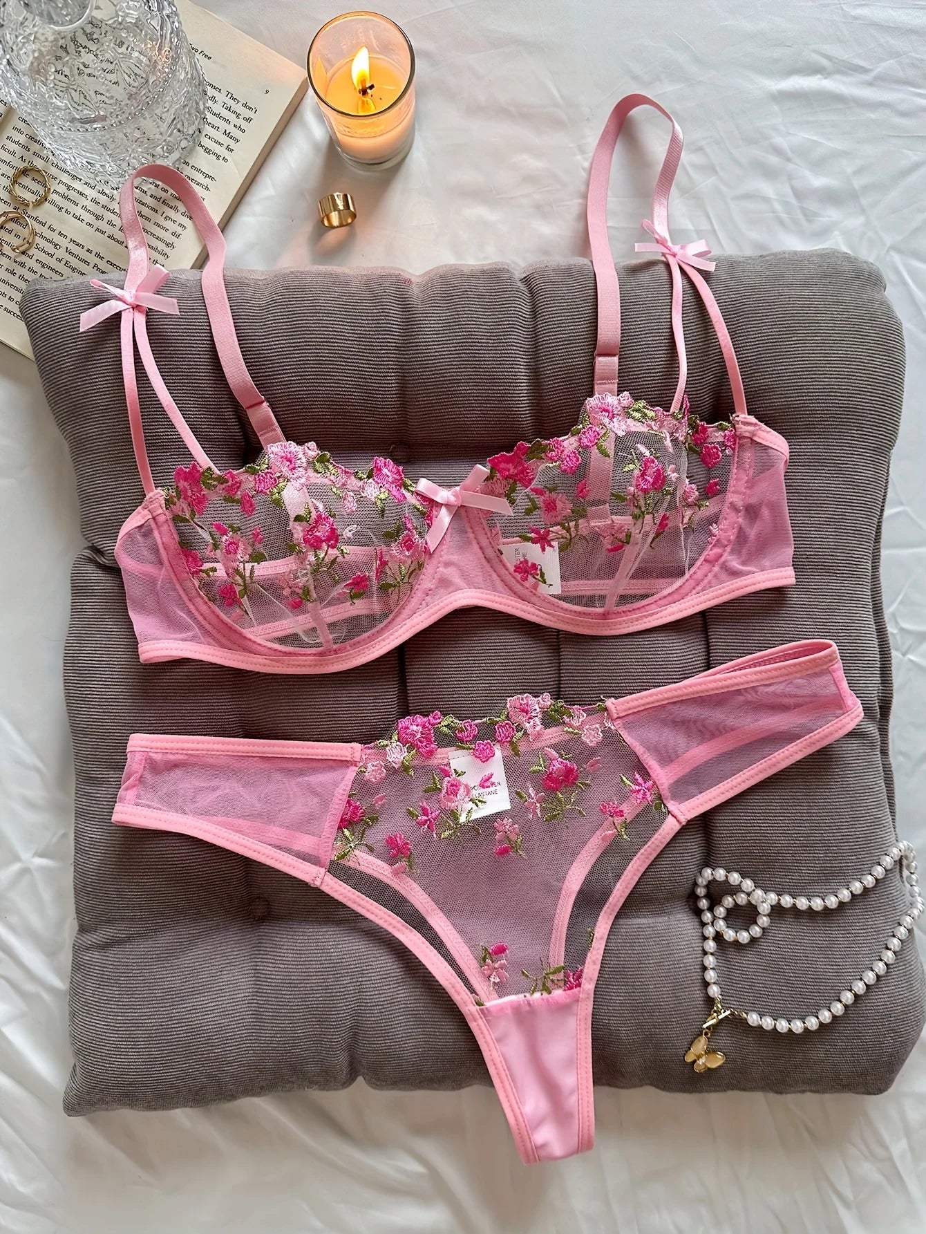 Night Beautiful Floral Embroidery Sexy Women's Lingerie Set