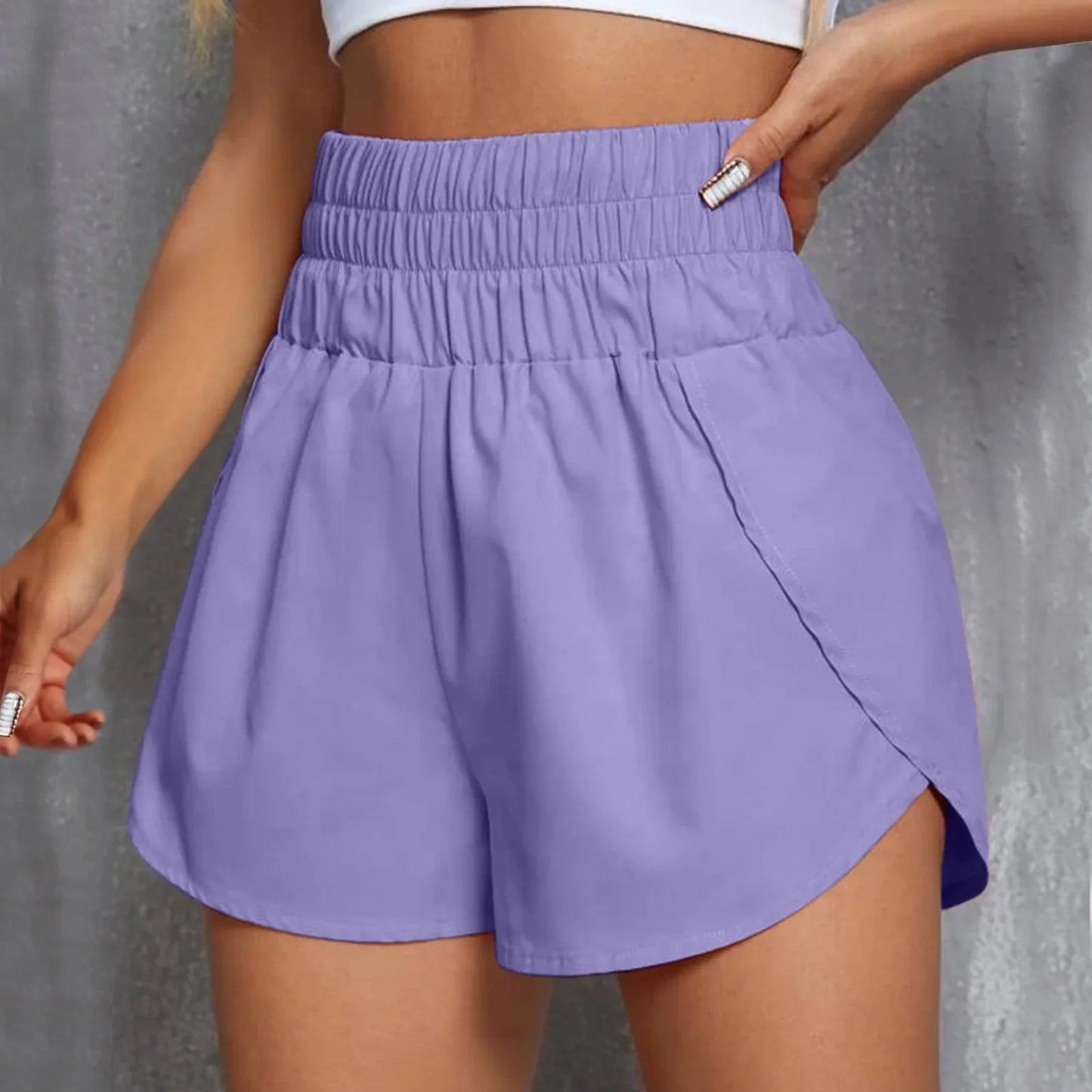 Women's Quick-Dry Side Split Running Shorts – Elastic Waist Yoga Fit
