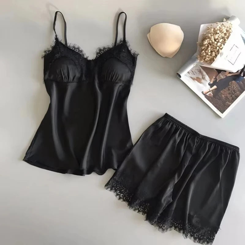 V-Neck Lace Nightgown with Bowknot and Sleep Shorts for Everyday Comfort