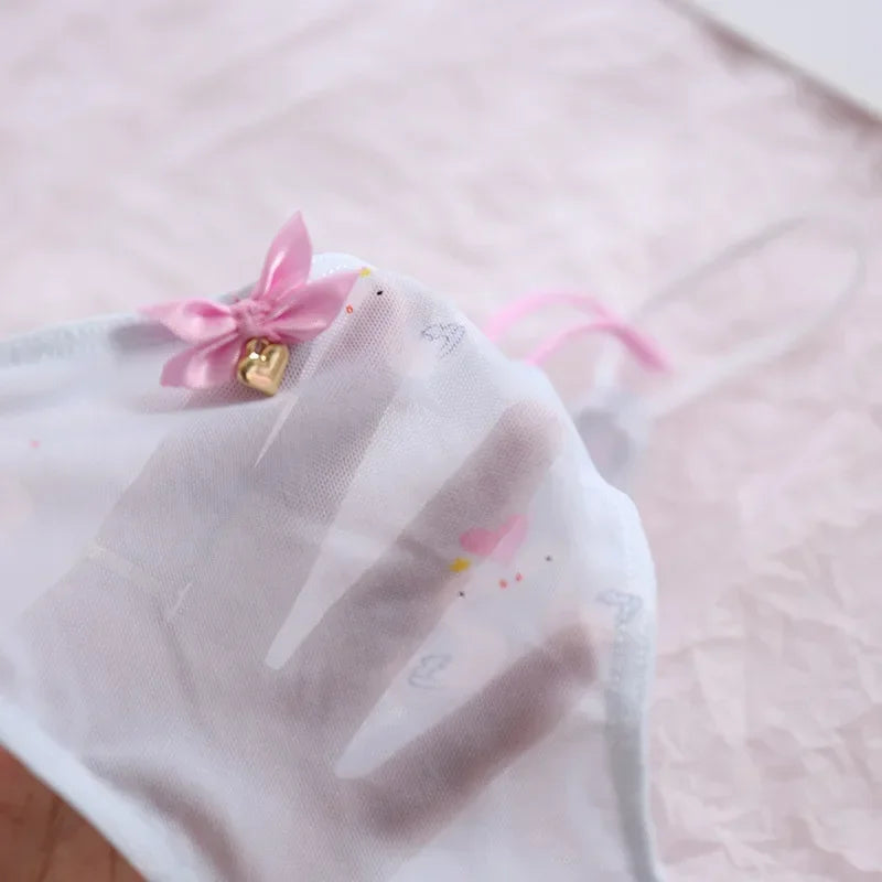 Transparent Strawberry & Cherry G-String Panties – Low-Waist Mesh Underwear