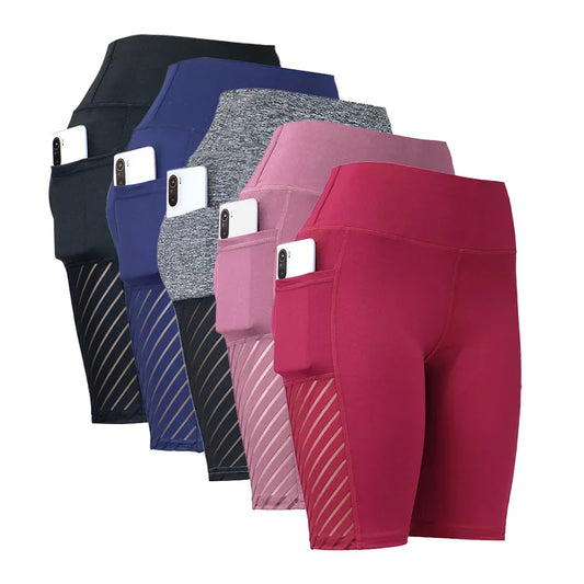 Women’s High Waisted Biker Shorts with Pockets — Knee-Length Fitness & Yoga Shorts
