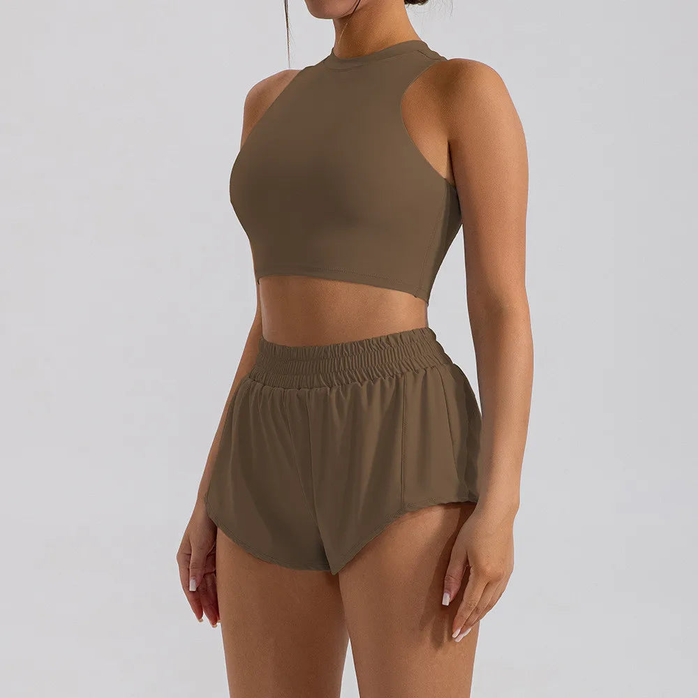2PCS Women’s Yoga Set with Sport Bra and Mini Shorts - Ideal for Gym & Running