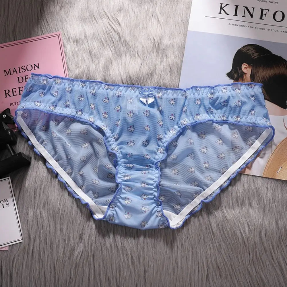 Strawberry Mesh Ruffle Panties – Low-Rise Cotton & Nylon Briefs