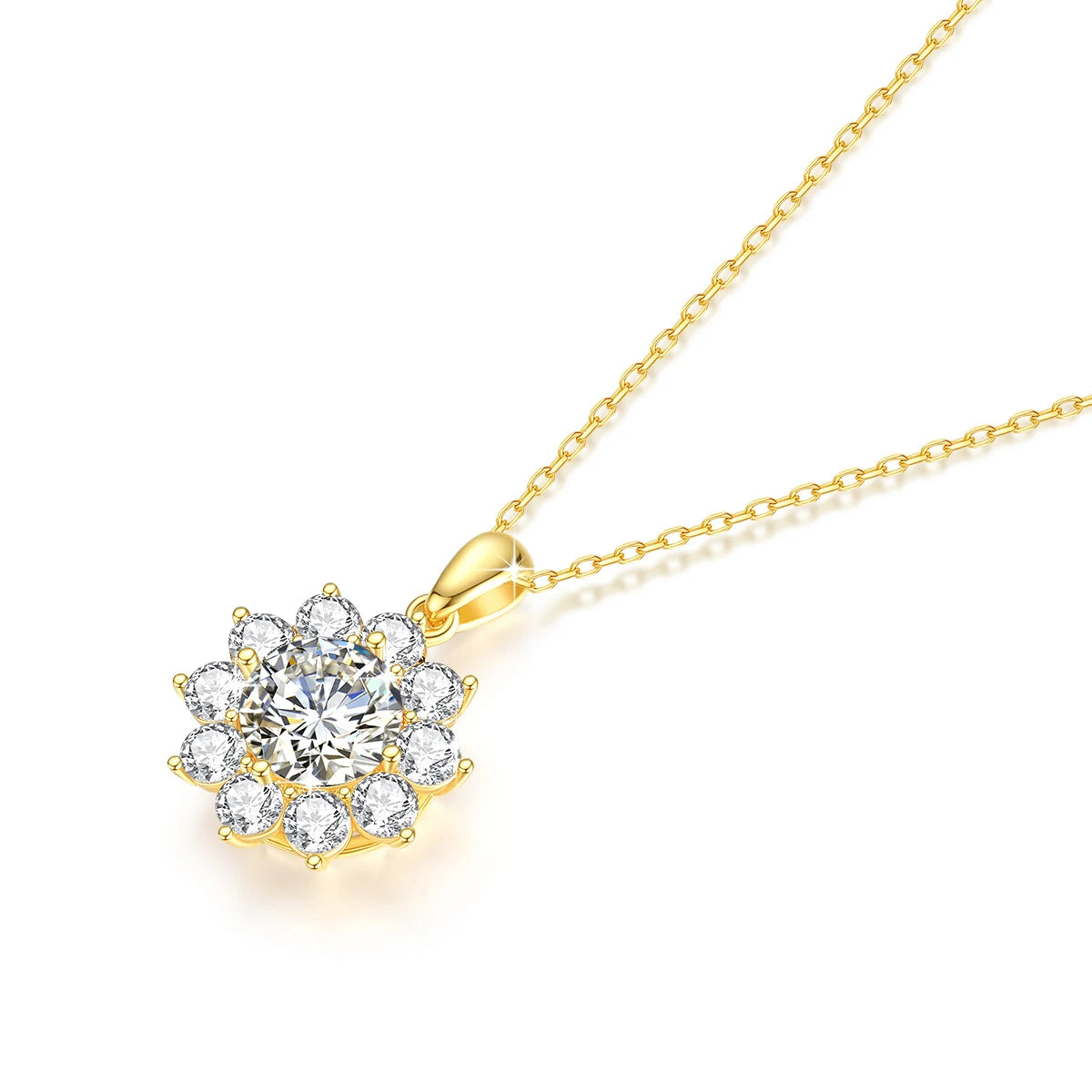 18k Gold Moissanite Necklace with Flower Pendant