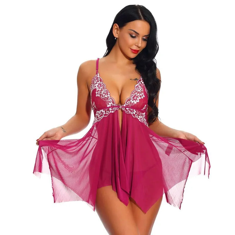 Plus Size Lace Babydoll Chemise Nightgown Set - Flattering V-Neck Lingerie